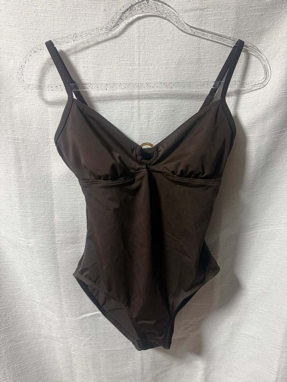 Speedo Women's Chocolate Brown One-Piece Swimsuit with Gold-Tone Ring Detail